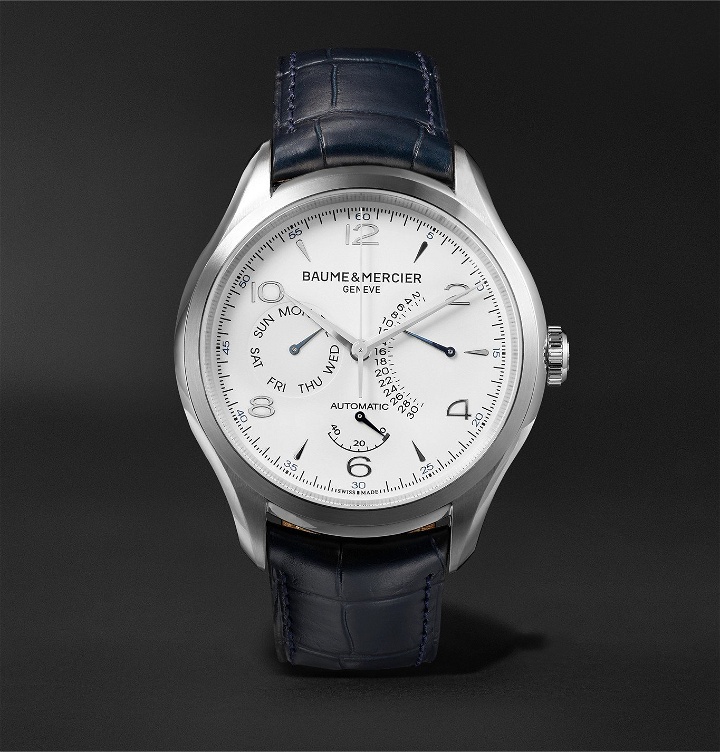 Photo: Baume & Mercier - Clifton Automatic 43mm Stainless Steel and Alligator Watch, Ref. No. 10449 - White