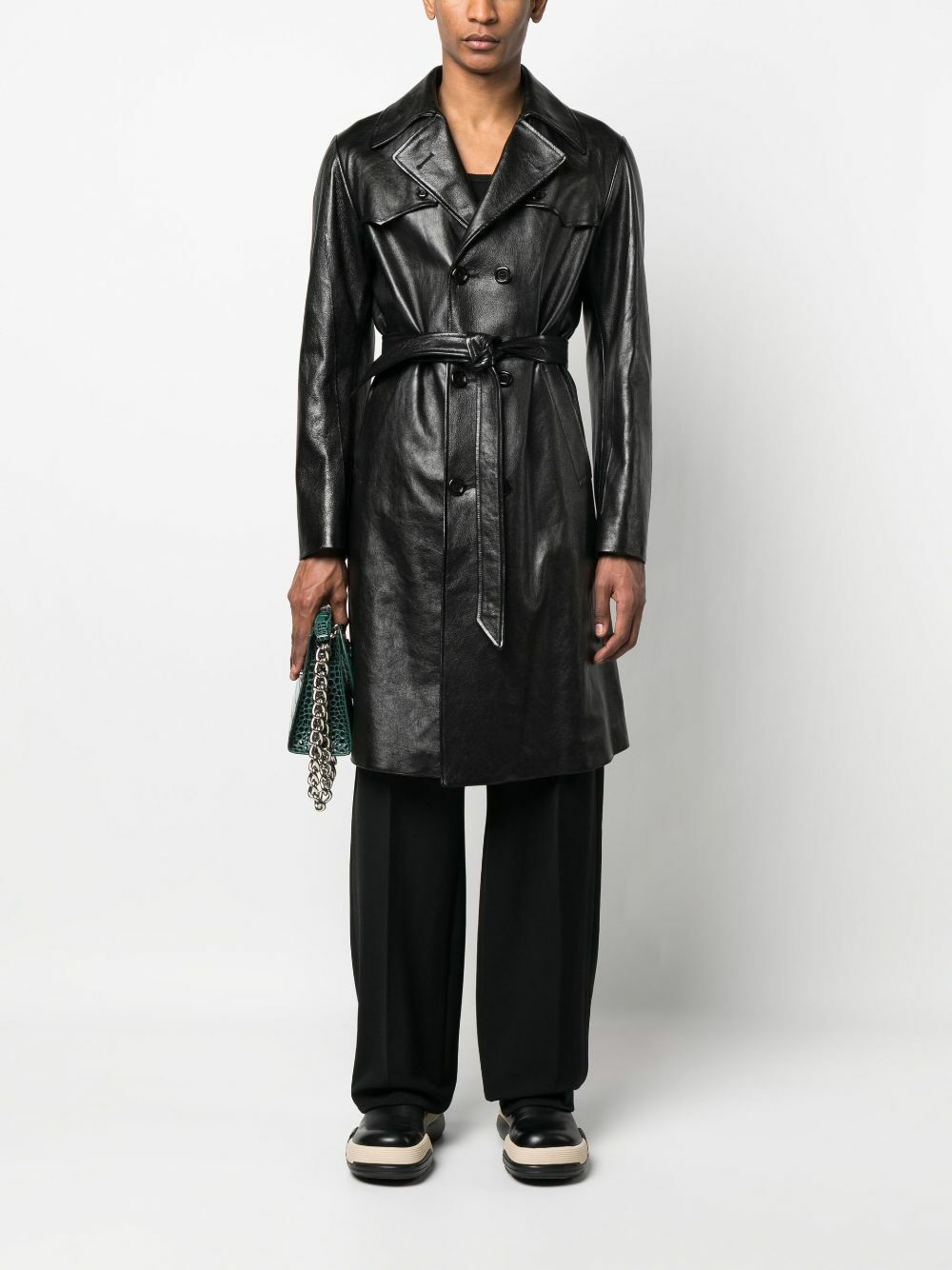 Gucci Black Leather Trench Coat Gucci