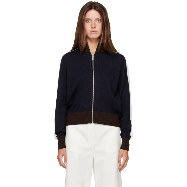 Photo: Cordera Navy & Brown Extrafine Merino Wool Sporty Cardigan