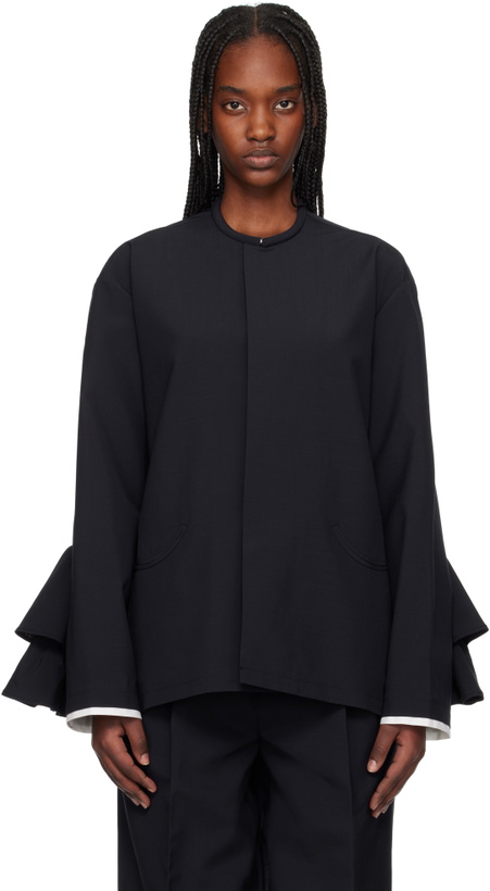 Photo: AO Yes Navy Round Collar Ruffle Blazer