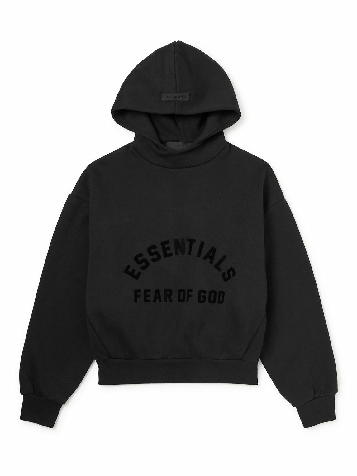 Photo: Fear of God Essentials Kids - Logo-Appliquéd Cotton-Blend Jersey Hoodie - Black