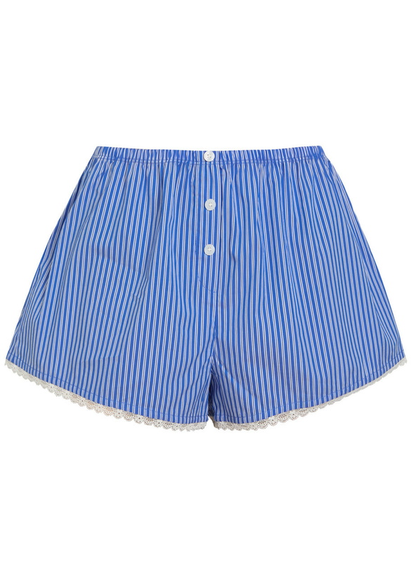 Photo: Good American Striped Lace-trimmed Cotton-blend Shorts Blue