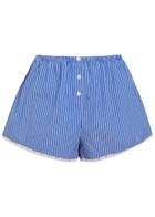 Good American Striped Lace-trimmed Cotton-blend Shorts Blue