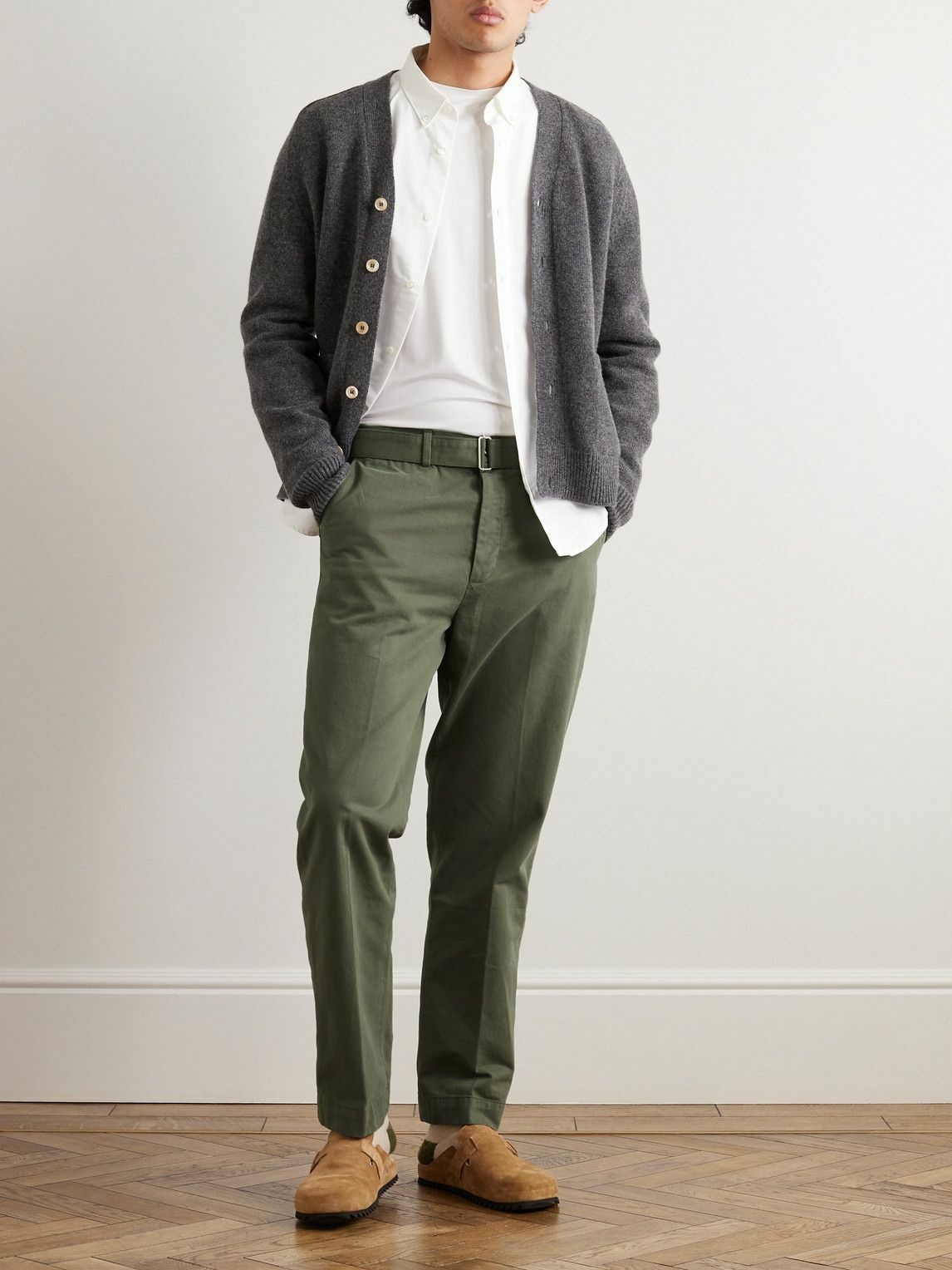 Officine Générale - Straight-Leg Belted Cotton-Twill Trousers - Green ...