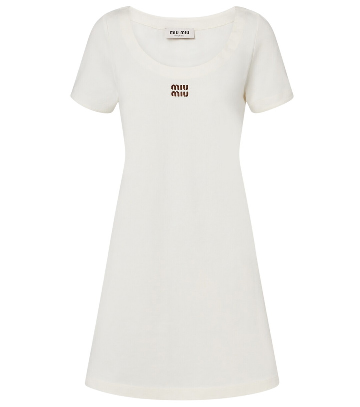 Photo: Miu Miu Leather-trimmed cotton jersey minidress