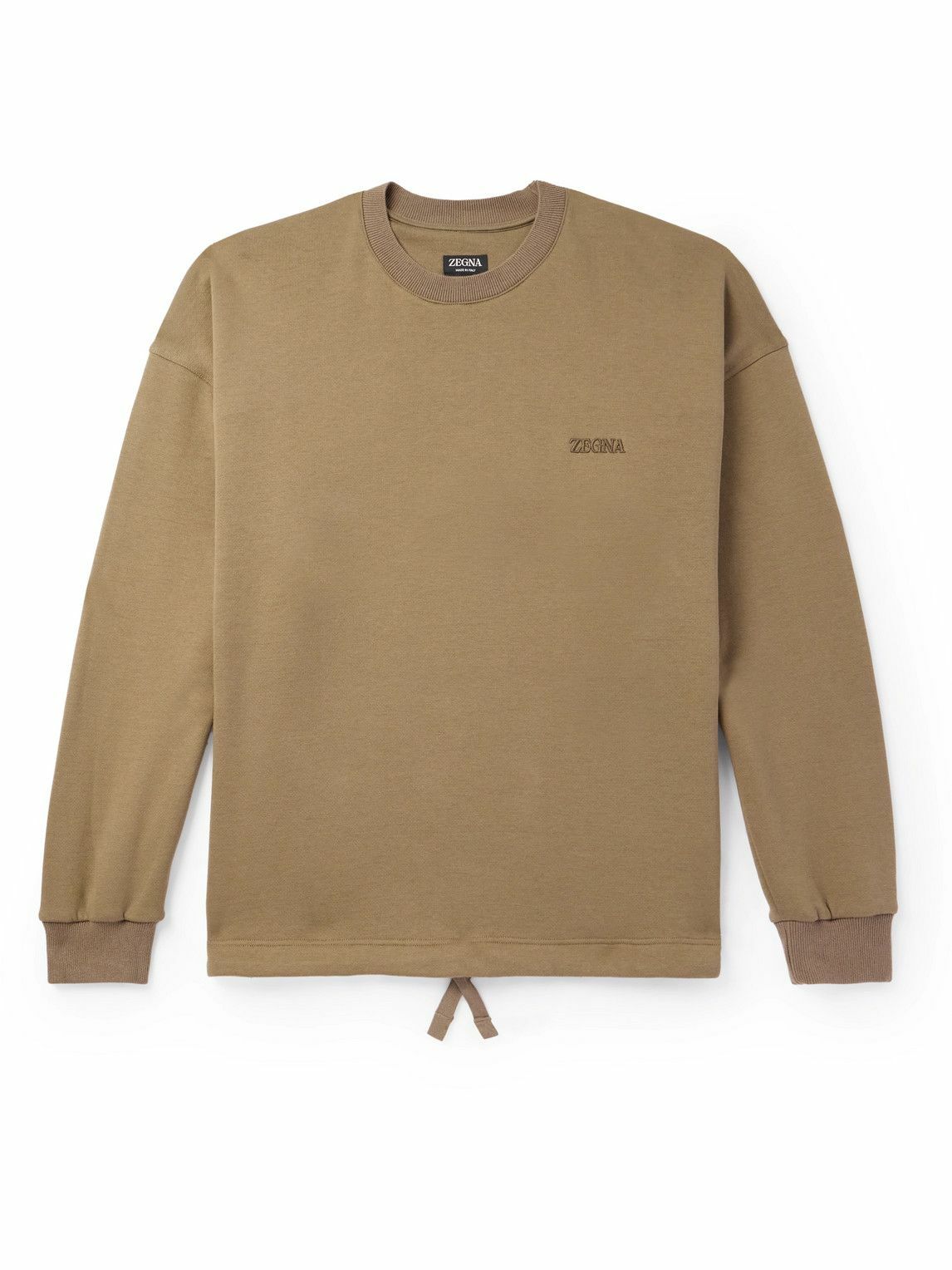 Zegna - Logo-Embroidered Cotton-Blend Jersey Sweatshirt - Neutrals