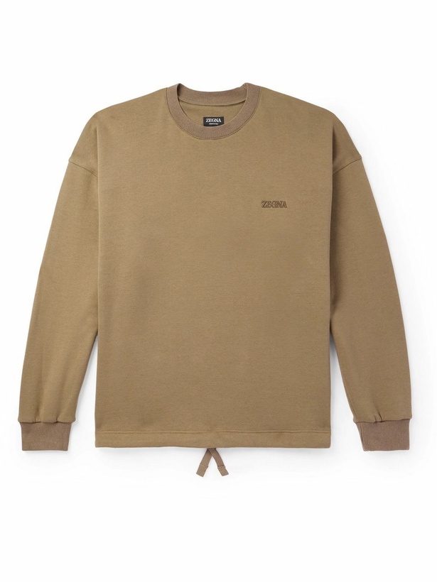Photo: Zegna - Logo-Embroidered Cotton-Blend Jersey Sweatshirt - Neutrals