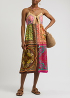 Farm Rio Mixed Scarves Printed Satin Midi Dress Multicoloured