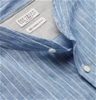 Brunello Cucinelli - Grandad-Collar Striped Linen-Blend Shirt - Blue