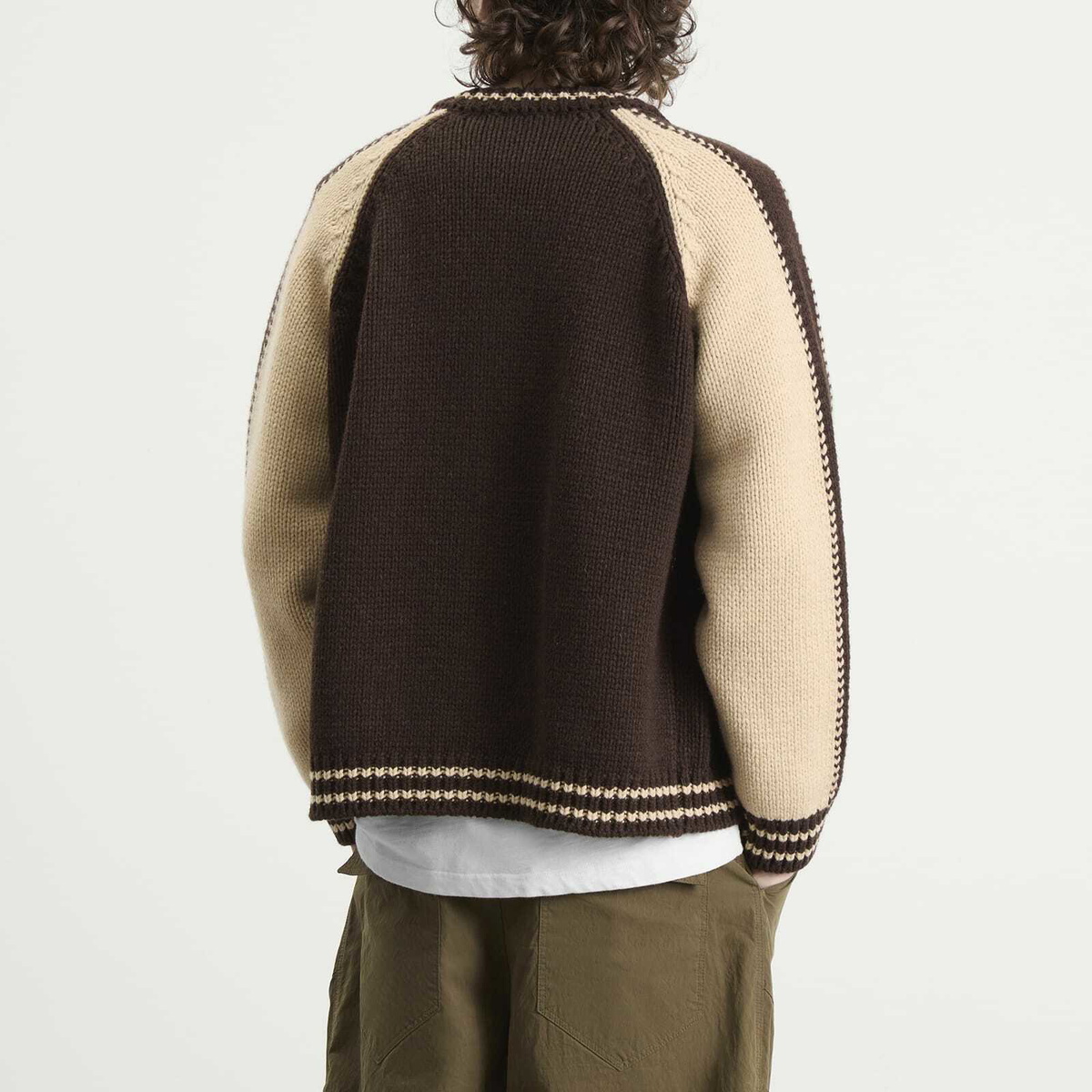 FrizmWORKS Men's Wool Varsity Zip Cardigan in Brown