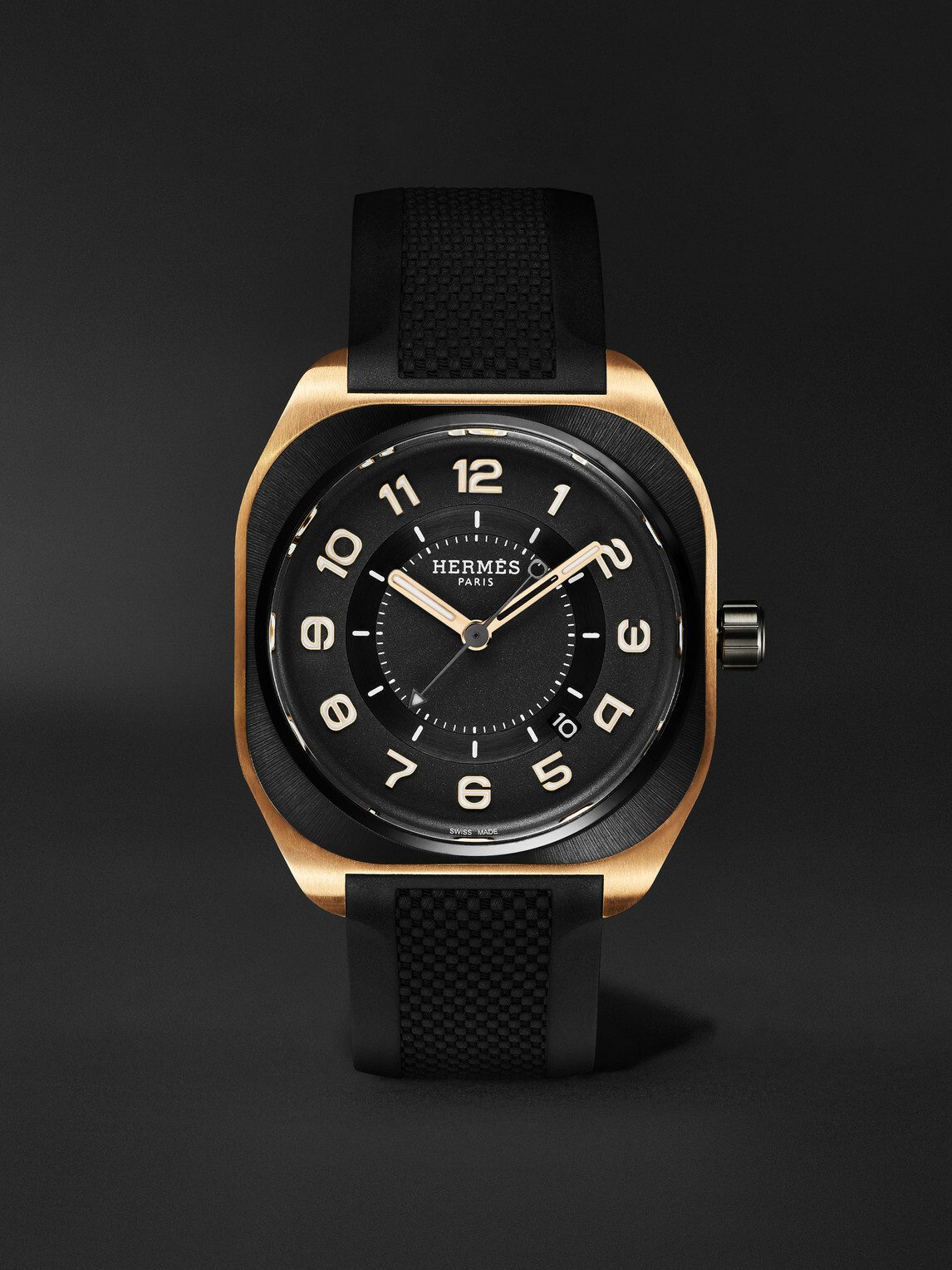 Hermès Timepieces - H08 Automatic 39mm DLC-Coated Titanium, Rose Gold and Rubber Watch, Ref. No. 060124WW00