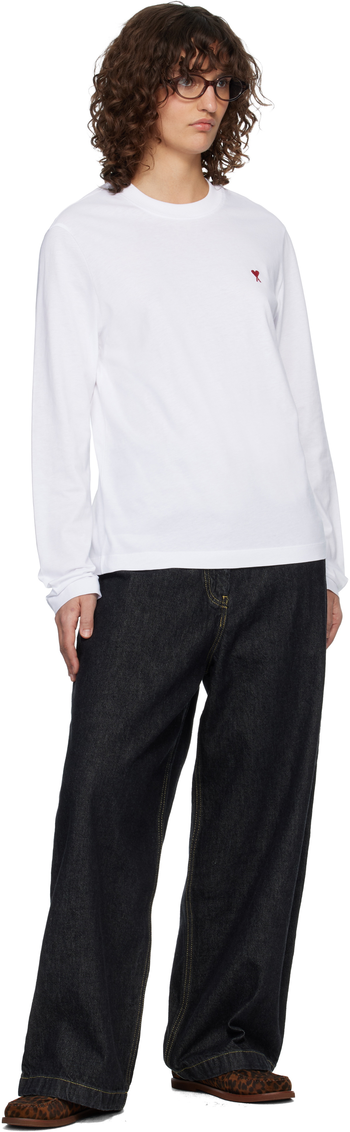 AMI Paris White Ami de Coeur Long Sleeves T-shirt