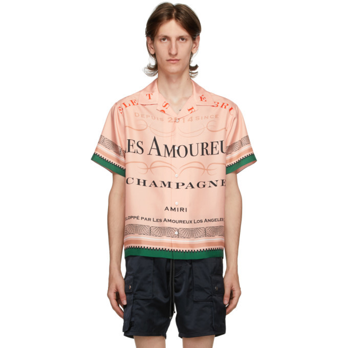 Photo: Amiri Pink Les Amoureux Champagne Silk Short Sleeve Shirt