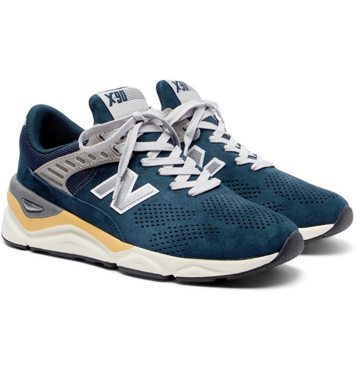 Photo: New Balance - X90 Mesh-Trimmed Suede Sneakers - Men - Navy