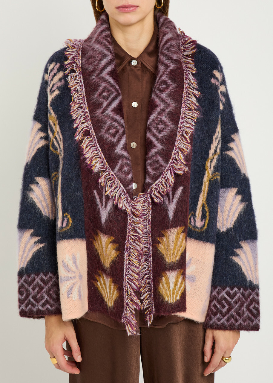 Forte_forte Jacquard Brushed Alpaca-blend Cardigan Navy