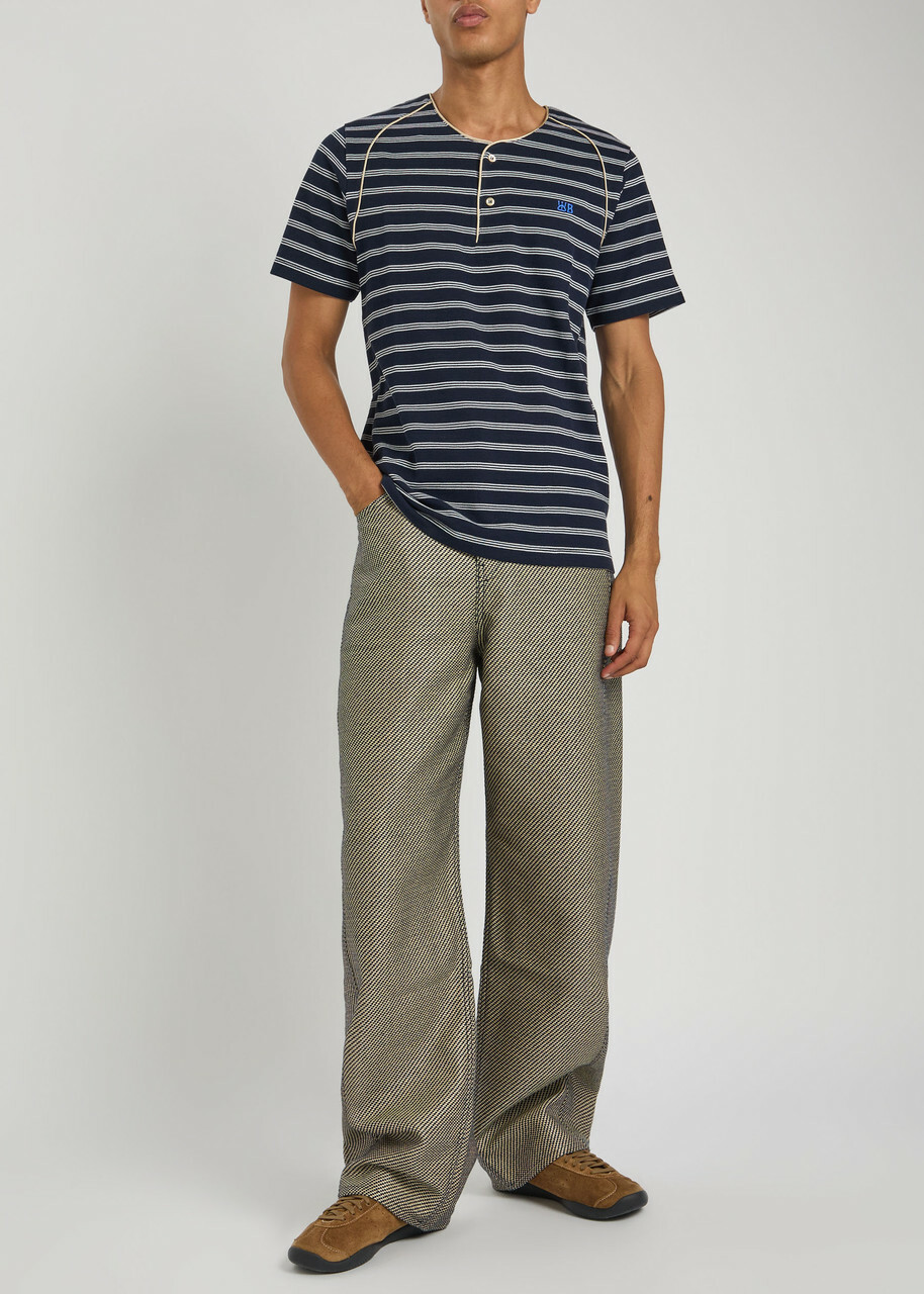 Wales Bonner Isaiah Striped Piqué Cotton-blend T-shirt Navy