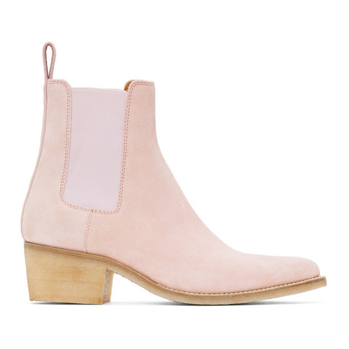 Photo: Amiri Pink Suede Pointy Toe Chelsea Boots