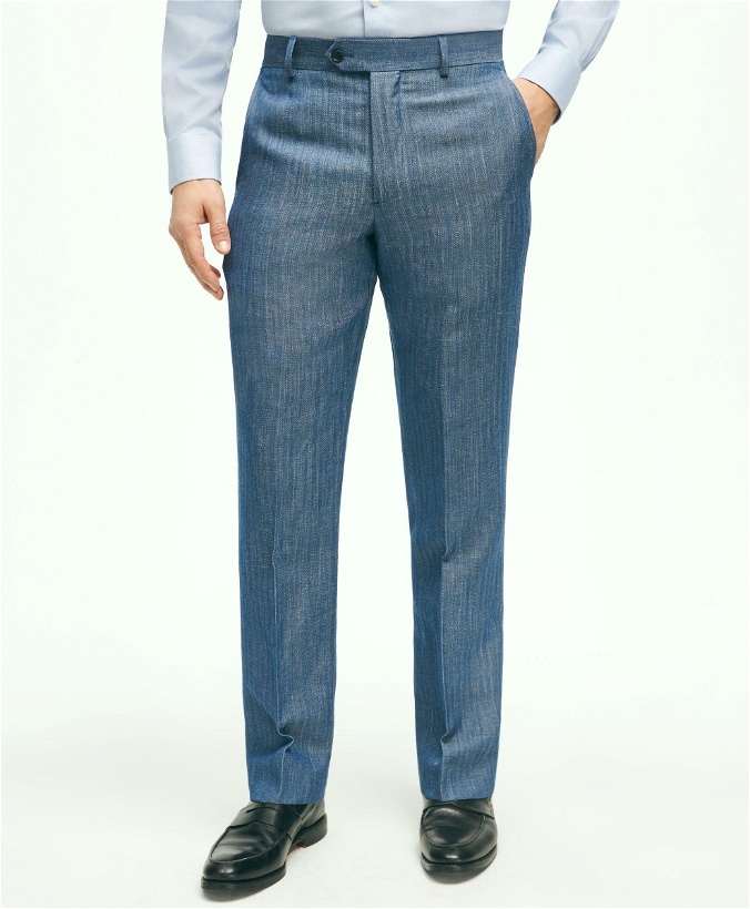 Photo: Brooks Brothers Men's Regent Fit Wool Linen Herringbone Suit Pants | Blue