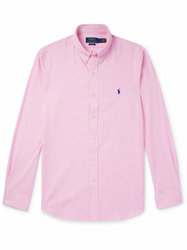 Photo: Polo Ralph Lauren - Button-Down Collar Striped Cotton-Blend Poplin Shirt - Pink