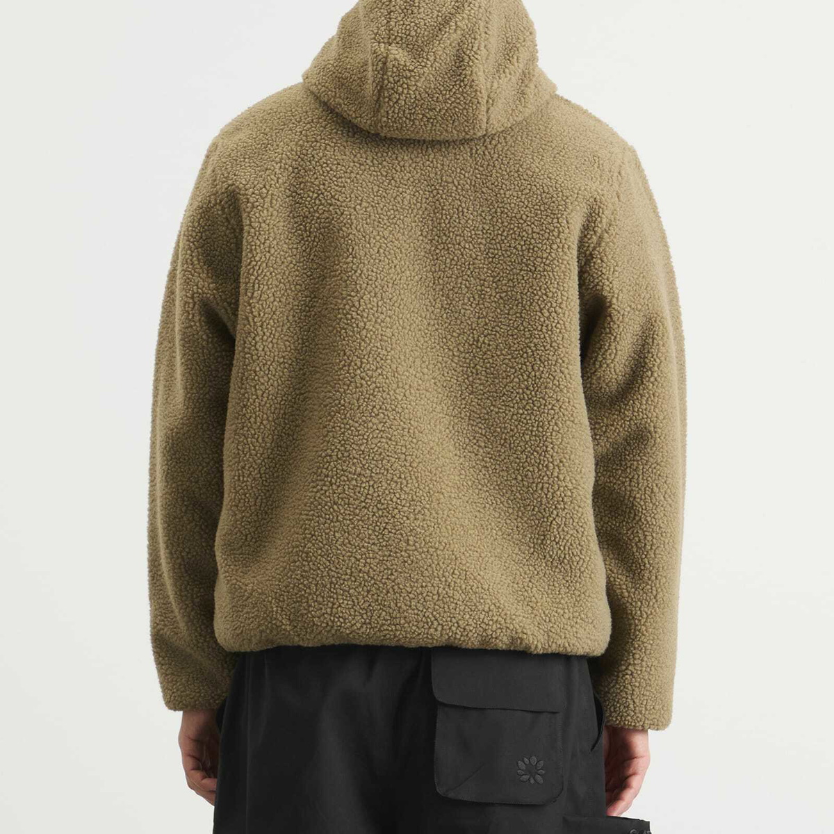Taion Men's Mountain Boa Hooded Fleece Jacket in Dark Beige/Black