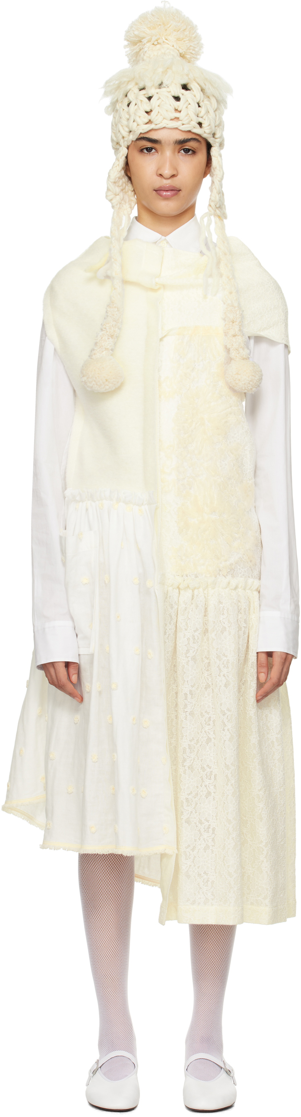 Tao Comme Des Garçons Off-White Paneled Midi Dress