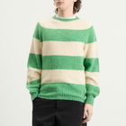YMC Men's Suedehead Stripe Crew Neck Jumper in Green/Off White
