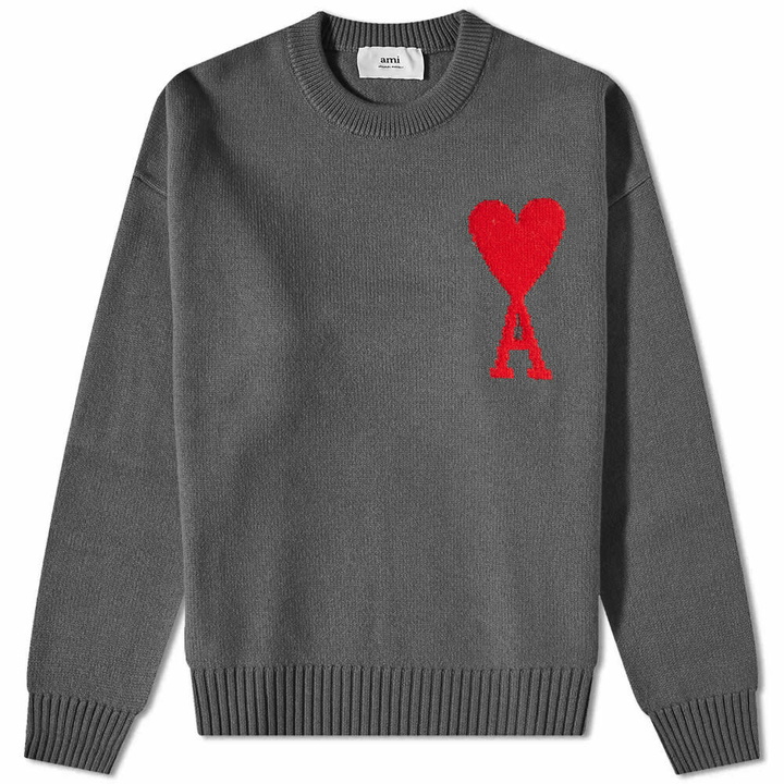 Photo: AMI Men's Large A Heart Crew Knit in Grey/Red