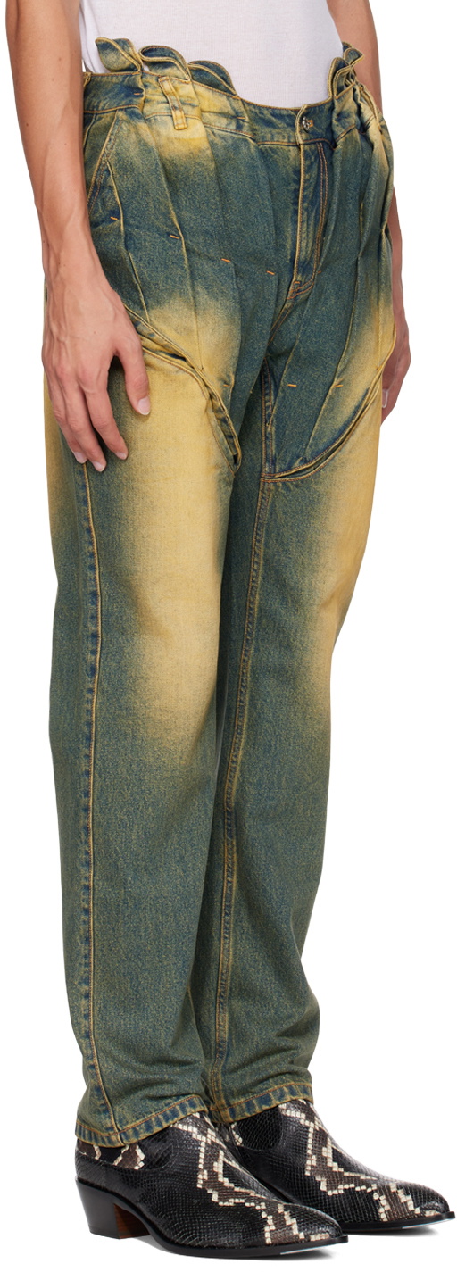 Juntae Kim Blue Gathered Corset Jeans