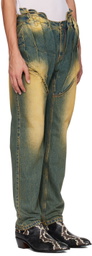 Juntae Kim Blue Gathered Corset Jeans