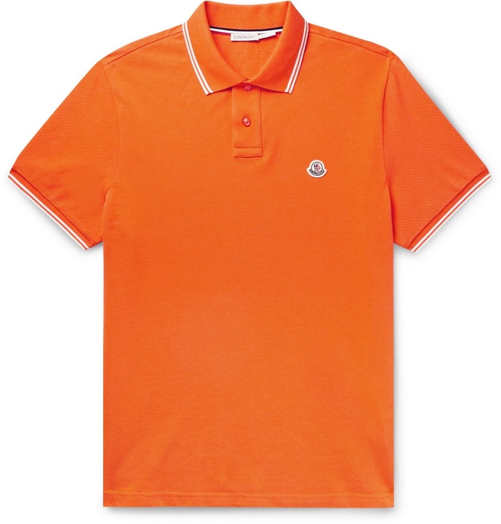Photo: Moncler - Contrast-Tipped Cotton-Piqué Polo Shirt - Orange