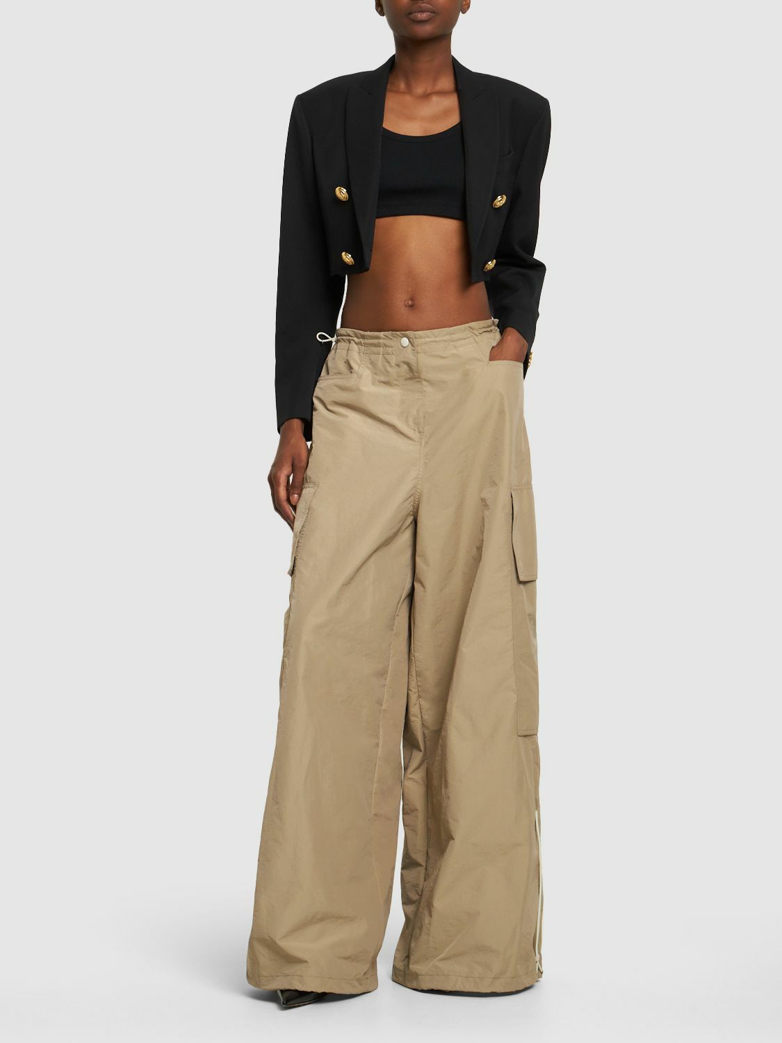 パンツ Palm Angels Wide-Leg Nylon Parachute Pants With Adjustable PALM ANGELS Nylon Parachute Pants Palm Angels