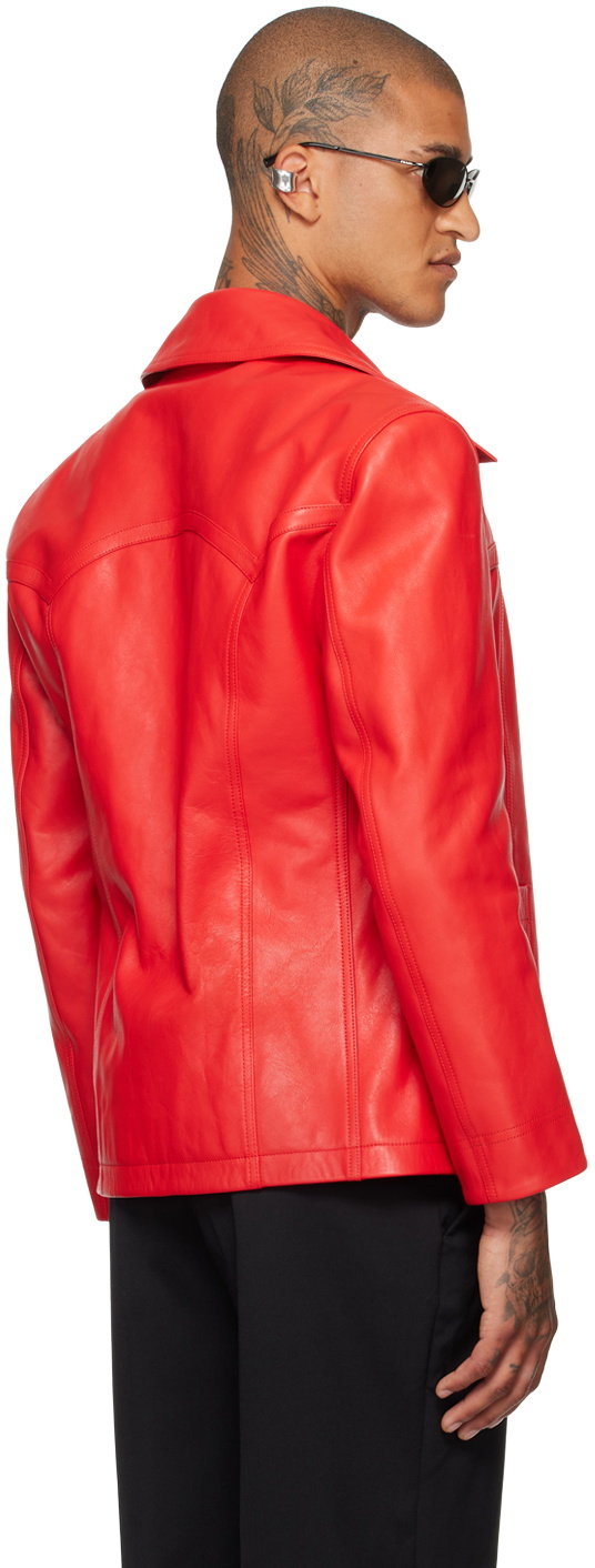 LU'U DAN Red Slim-Fit Creep Leather Jacket
