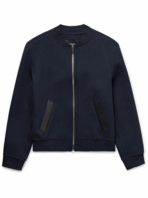 Photo: Yves Salomon - Leather-Trimmed Wool and Cashmere-Blend Felt Bomber Jacket - Blue