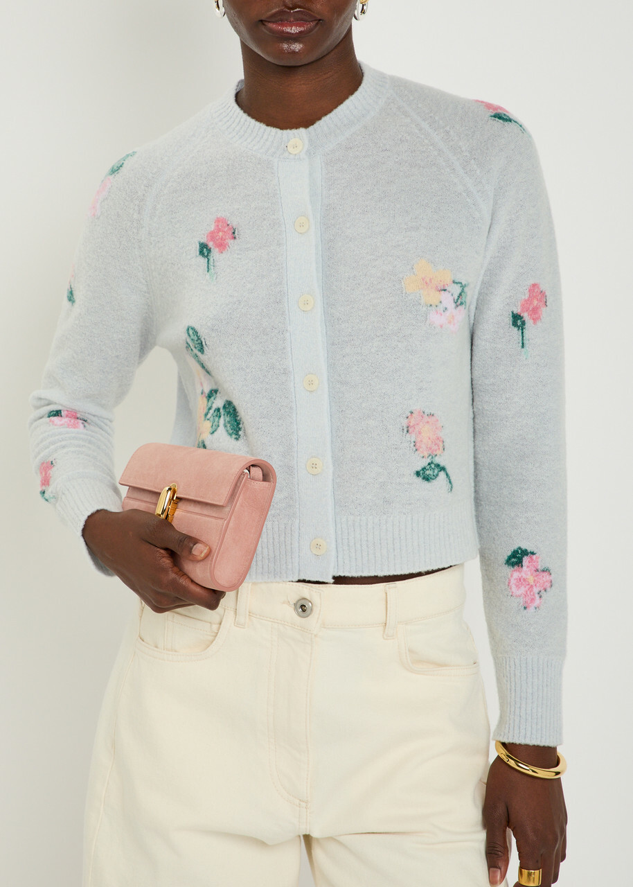 Bernadette Clemence Floral Wool-blend Cardigan Blue