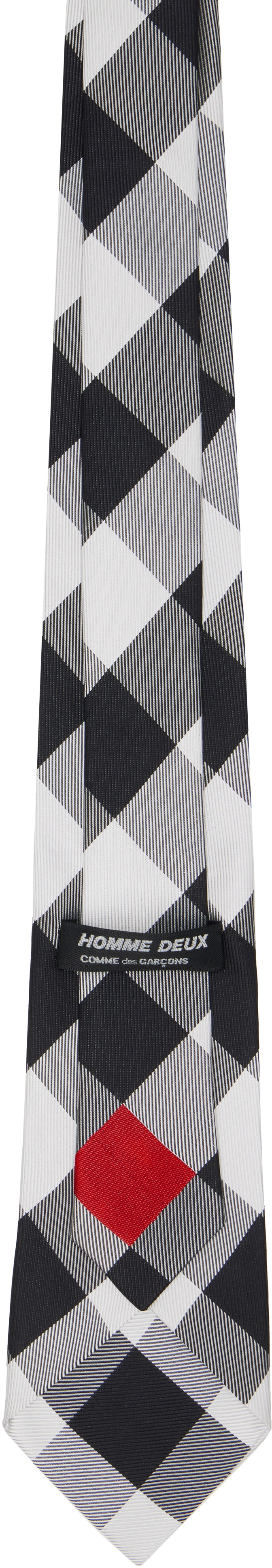 Comme des Garçons Homme Deux Black & White Silk Geometric Pattern Tie