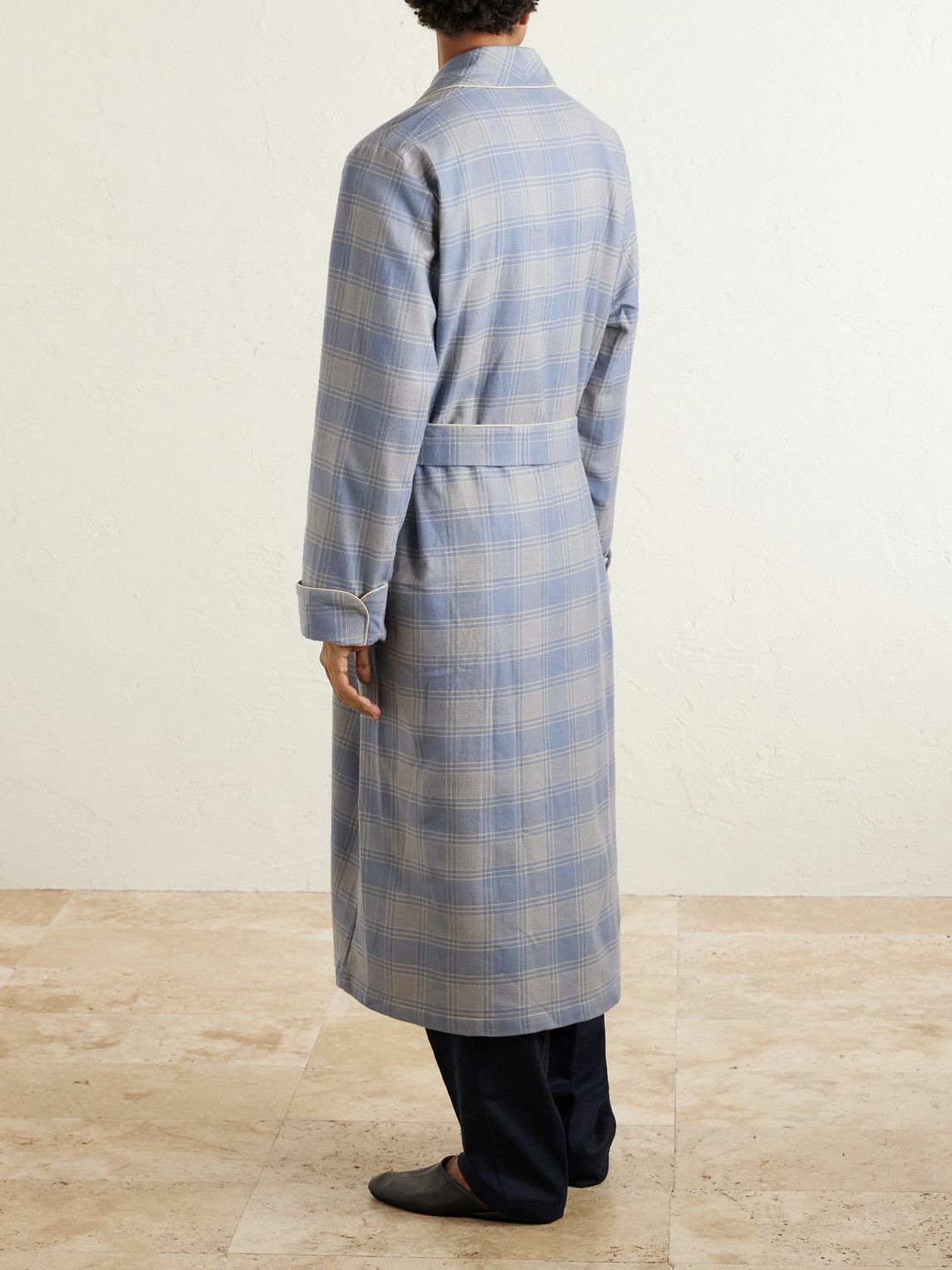 Derek Rose - Kelburn 52 Belted Checked Cotton Robe - Blue