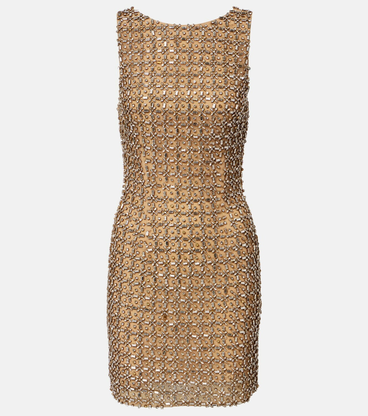 Là Fuori Gilded crystal-embellished minidress