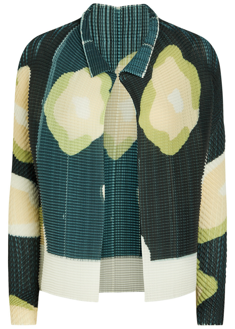 Issey Miyake Printed Pleated Woven Cardigan Black