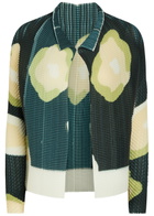 Issey Miyake Printed Pleated Woven Cardigan Black