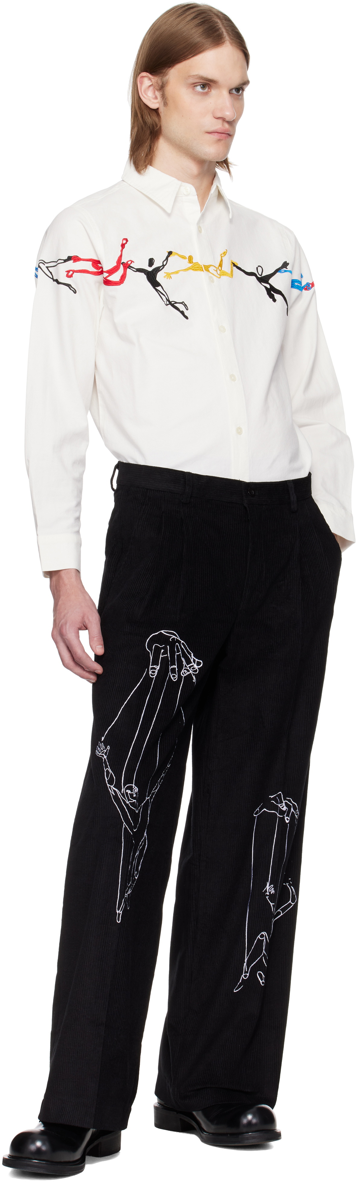 KidSuper White Embroidered Figures Shirt