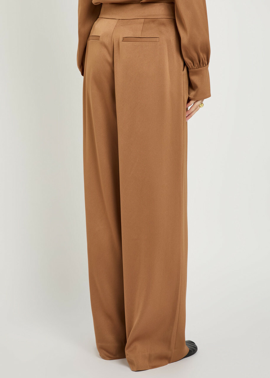 Simkhai Kyra Pintuck Wide-leg Satin Trousers Brown