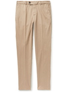 BRUNELLO CUCINELLI - Slim-Fit Cotton-Blend Twill Trousers - Brown