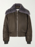 Bottega Veneta - Padded Plush-Trimmed Satin Bomber Jacket - Brown