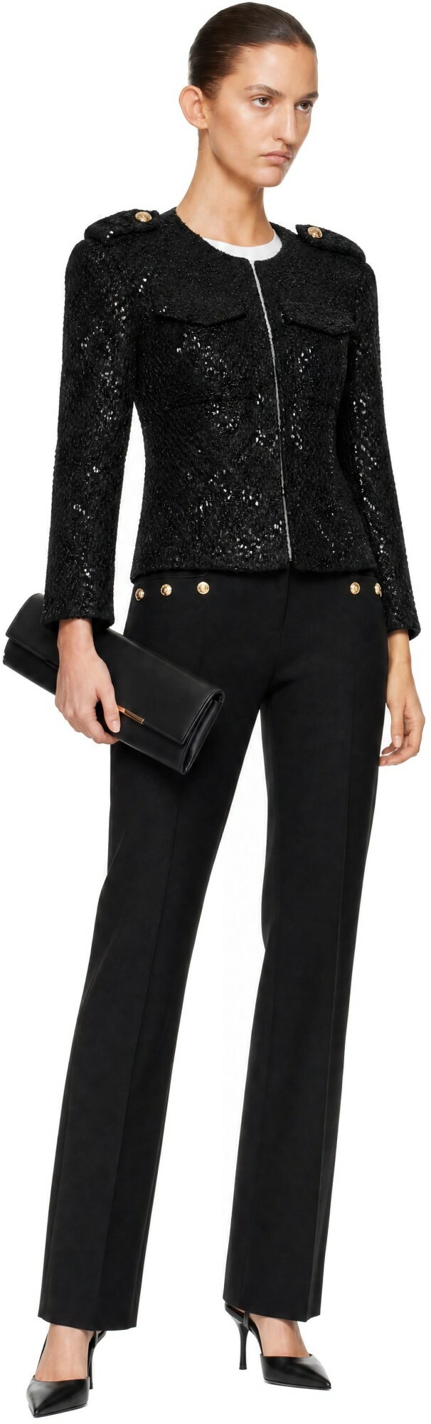 BALMAIN Black Sequinned Tweed Jacket