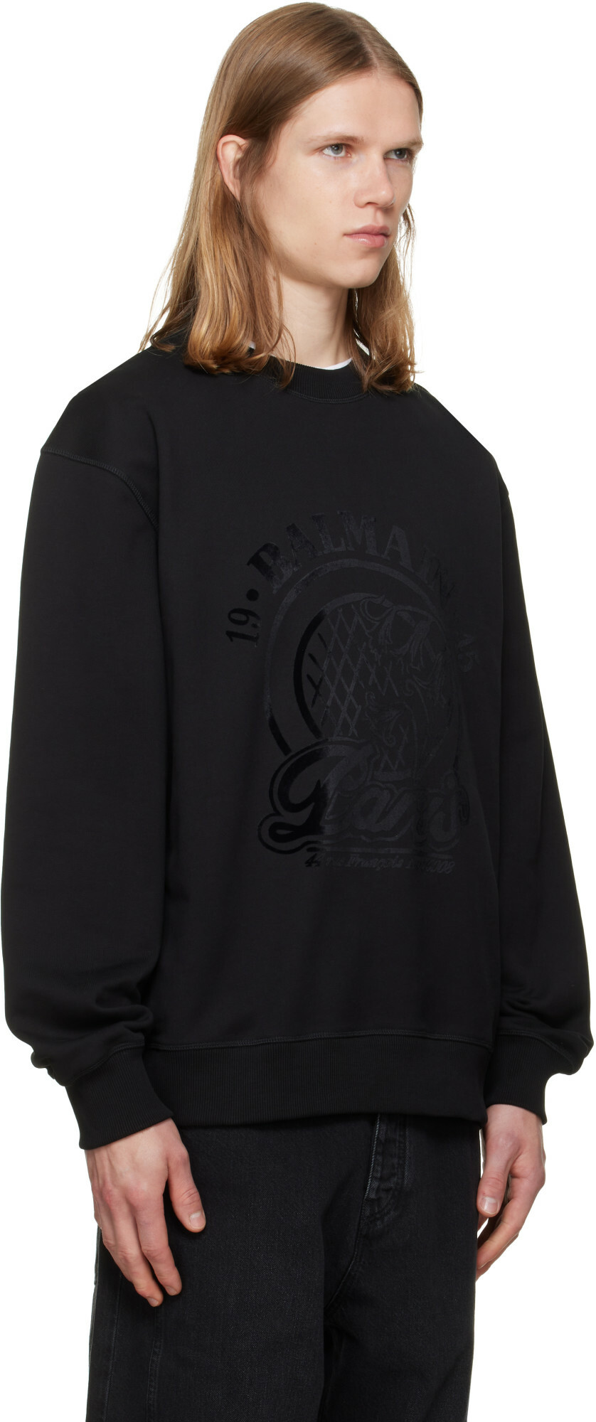 BALMAIN Black 'Balmain' Quilted Flock Sweatshirt