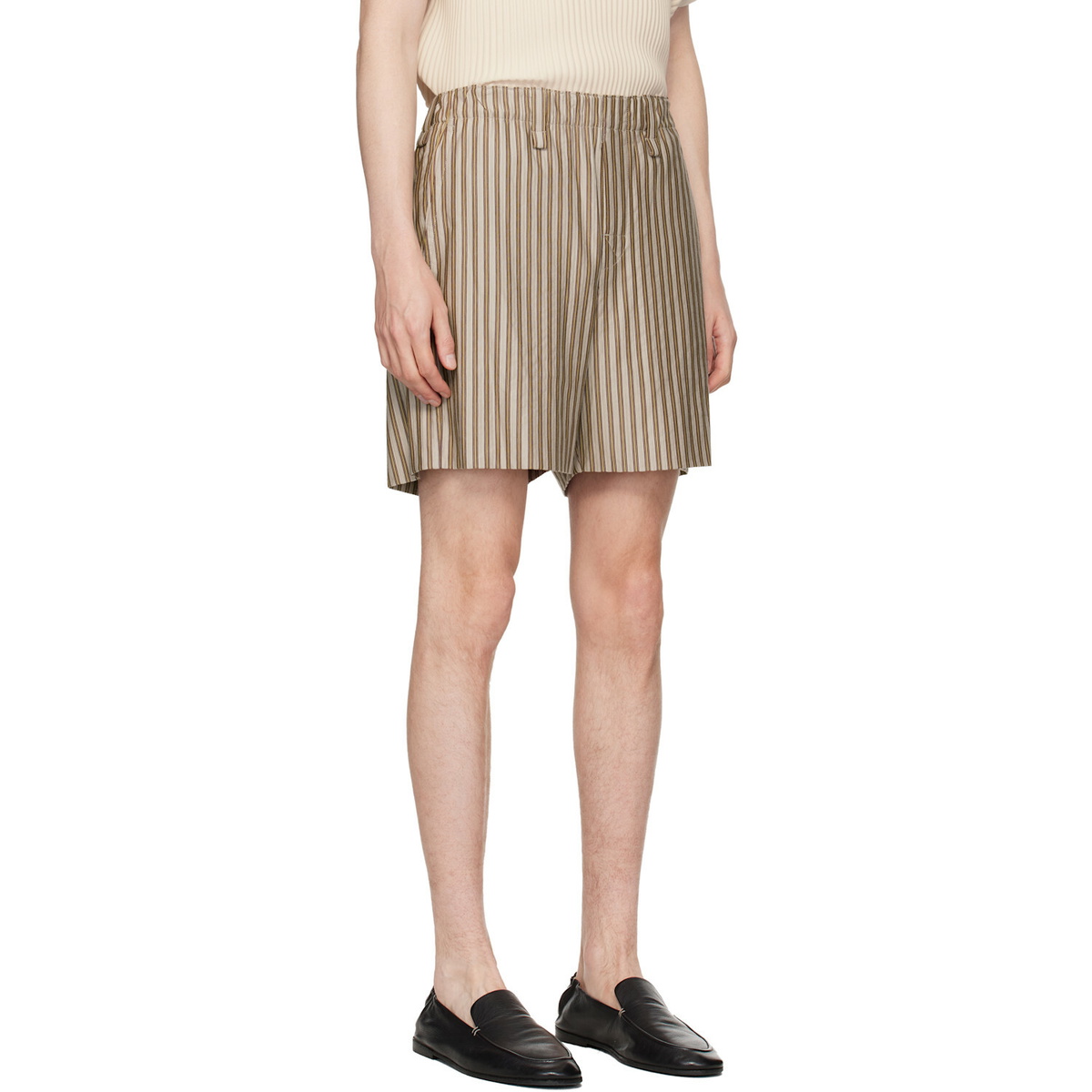 HOMME PLISSÉ ISSEY MIYAKE Beige & Red Stripe Jersey Shorts