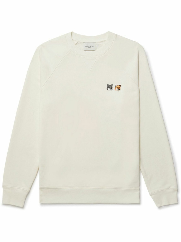 Photo: Maison Kitsuné - Logo-Appliquéd Cotton-Jersey Sweatshirt - Neutrals