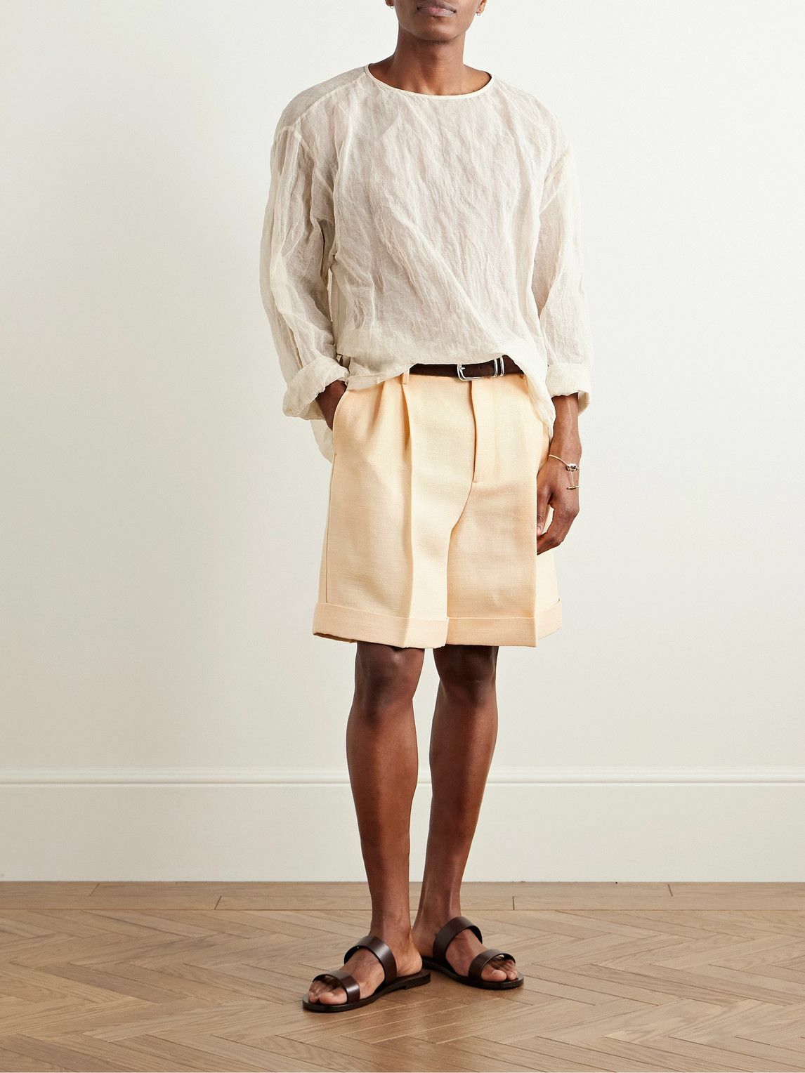Valentino Garavani - Wide-Leg Pleated Canvas Shorts - Neutrals