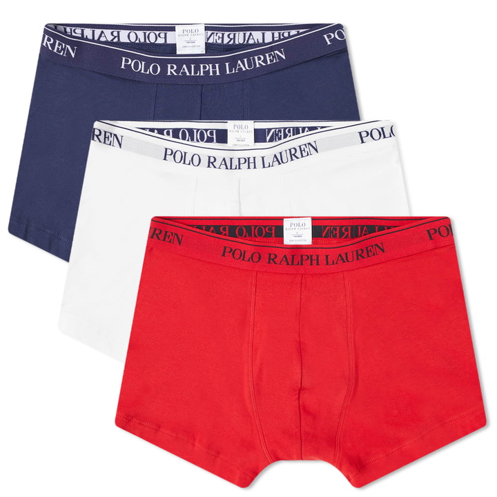 Photo: Polo Ralph Lauren Men's Cotton Trunk - 3 Pack in Red/White/Cruise Navy