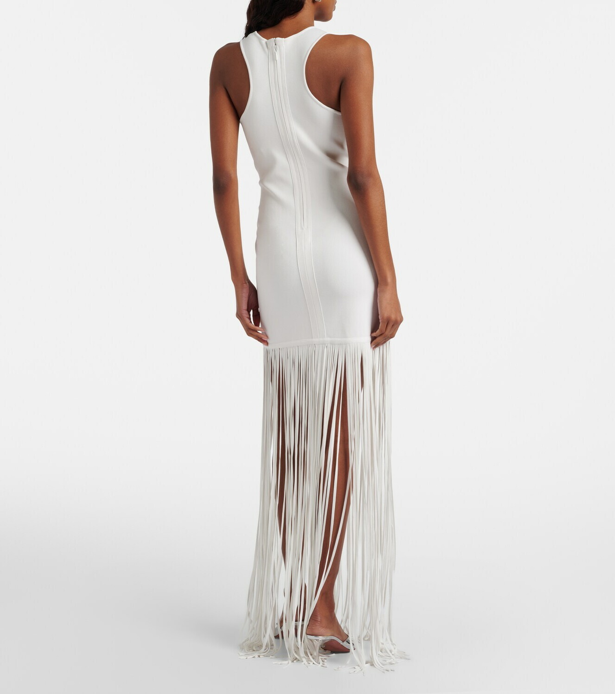 David Koma Fringed ribbed-knit maxi dress